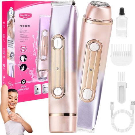 Intimrasierer für Frauen, 2-in-1-Bikini-Rasierer mit zwei Scherköpfen, elektrischer Damenrasierer, Bikini-Trimmer, wiederaufladbarer, wasserdichter Rasierer für Gesicht, Achseln, Beine und Arme, für N (1/5)