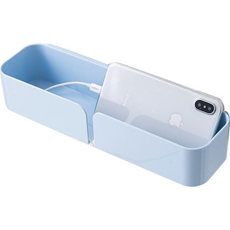 Blue Self-Adhesive Wall-Mounted Bedside Shelf Organizer Storage Box for Headphones, Remote Controls, Glasses, Mobile Phones, Home Office Wall-Mounted Storage Box Organizer (1/5)