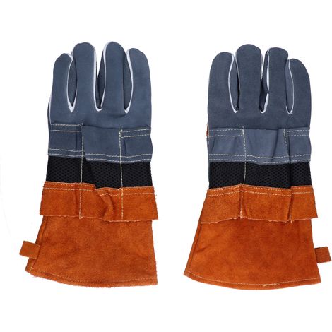 Gants anti-brûlures en cuir de vachette, résistants aux hautes températures et au feu, pour le camping, le barbecue et le micro-ondes (café). (1/5)