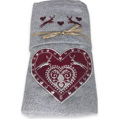 SET Serviettes Tyrolienne Tyrolienne COEUR CERF GRIS (1/2)