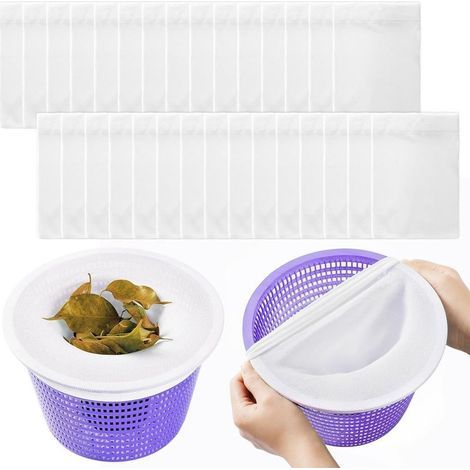 Lot de 30 épuisettes de piscine (blanches) - Housse réutilisable pour piscines hors sol et enterrées (1/5)