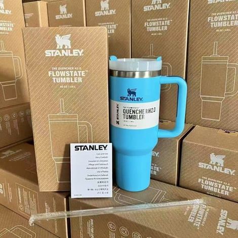 Grande tasse isotherme de 1,2 L en acier inoxydable avec poignée et paille, idéale pour les voyages en voiture (bleu).