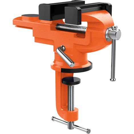 Largeur de Mâchoire 70mm Étaux d'Établi, Étau avec Base Pivotante à 360 Degrés, Mâchoire Trempé Robuste et Antirouille, Pince de Table pour Travail du Bois Travail des Métaux Sciage - Orange (1/5)