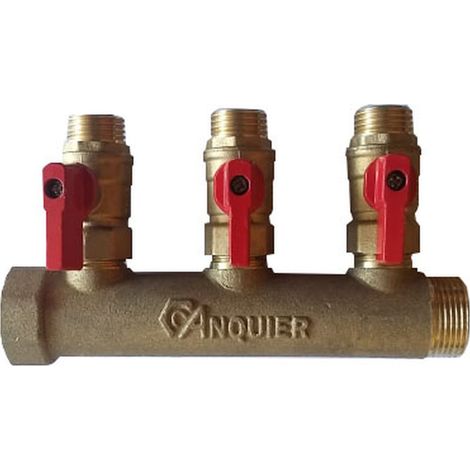 Collecteur entraxe 50mm Mâle Femelle 3/4-3 départs mini-vannes collées Mâle 1/2