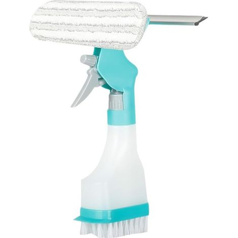 Kit de nettoyage de vitres 4 en 1 multifonction avec flacon pulvérisateur, raclette et tête de lavage en microfibre pour intérieur et extérieur en verre, douche, voiture (1/5)