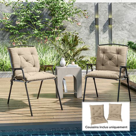 Set di 2 cuscini per sedie da esterno, cuscini per sedie con lacci, cuscini da giardino 98 x 50 x 8 cm beige