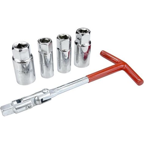 Set di 5 chiavi per candele con impugnatura a T, misure 14/16/18/21 mm. Applicabile universalmente a motociclette, tosaerba e veicoli di piccole dimensioni. (1/4)