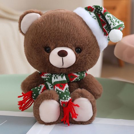 Peluche Ours - Ourson De Noël Avec Chapeau De Père Noël - Jouet En Peluche Doux Pour Décoration Festive Et Cadeau D'anniversaire - 23 cm (1/5)