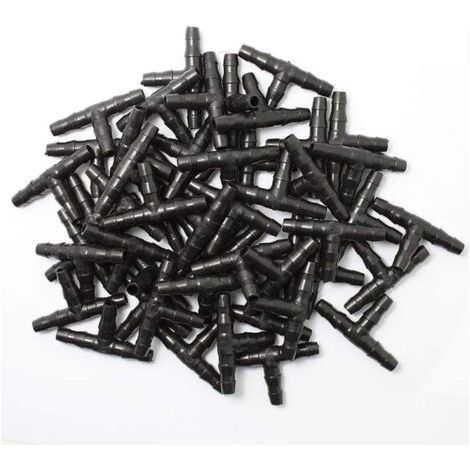 100 raccords en T pour irrigation goutte à goutte, raccords en T universels de type T 1/4 pouce, compatibles avec les tuyaux d'arrosage H639 (1/4)