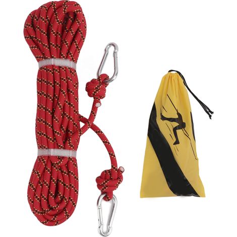 Corde d'escalade de 10mm, longueur de 15m, capacité portante 3KN, rouge pour le Camping, la randonnée et la descente
