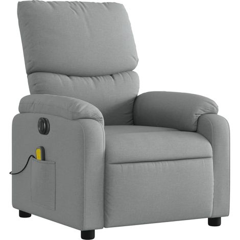 Poltrona relax TV reclinabile elettrica funzione massaggio 6 punti massaggio in tessuto grigio chiaro DEC027157