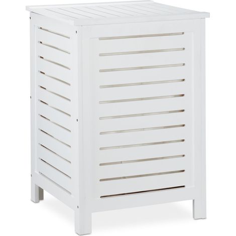 Cesto portabiancheria stile country bagno 60 x 40 x 40 cm con coperchio in legno di pino bianco 130009013