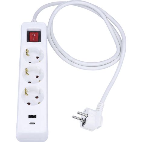 3-fach Steckdosenleiste weiß mit USB A+C 1,4 m Kabel (1/5)