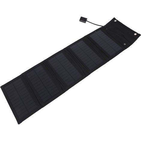 Panneau solaire portable avec port USB, noir, monocristallin, silicone, toile, résistant à l'eau, pliable, sac de transport pour extérieur (1/5)