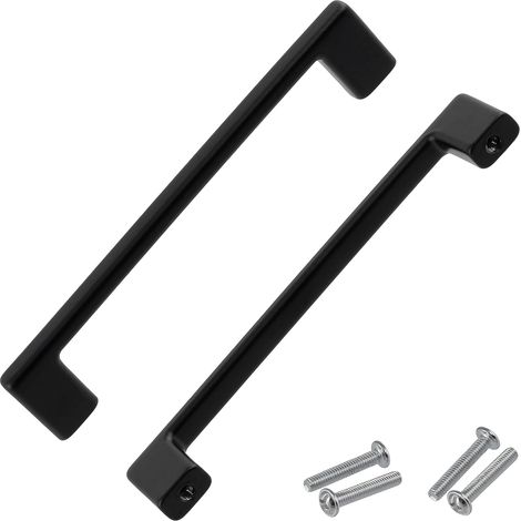 Lot de 2 poignées de meuble entraxe 96 mm - porte armoire placard tiroir aménagement décoration intérieur cuisine salon assemblage - en métal - finition noir mat (1/5)