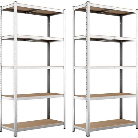 2x Scaffale Metallo Zincato 5 Ripiani MDF Scaffalatura Carichi Pesanti 180x90x40