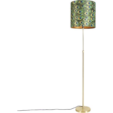 QAZQA Lampada da terra con paralume parte fl - Classico - Tessuto,Acciaio - Verde/Blu - Cilindro/Oblungo/Tondo Max. 1 x Watt (1/4)