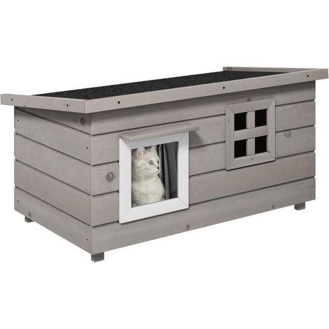 Niche pour chat en bois, abri étanche avec toit en asphalte, couvercle à charnières, fenêtre, résistant à l'hiver, niche (1/5)