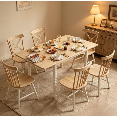 Table extensible pliante 74-134 cm pour 2 à 6 personnes, MDF et acier, blanc et bois naturel HAVRYA (1/5)
