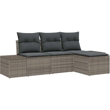 Sofa Set with Cushion 4 pcs Grey Poly Rattan vidaXL
