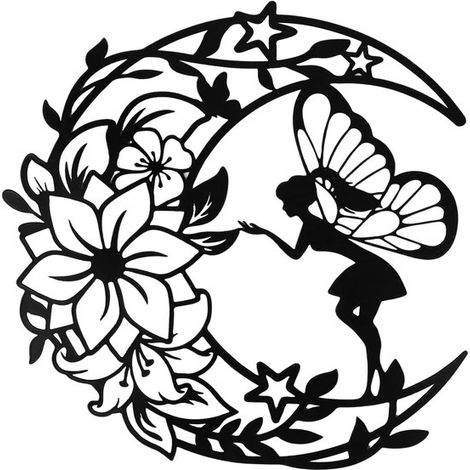 Wanddekoration Metall Mädchenzimmer Mondblumen Feen Metalle Kinder Wandskulpturen Mädchen Kinderzimmer Garten Fenster Schwarz Dekoration für 30 x (1/5)