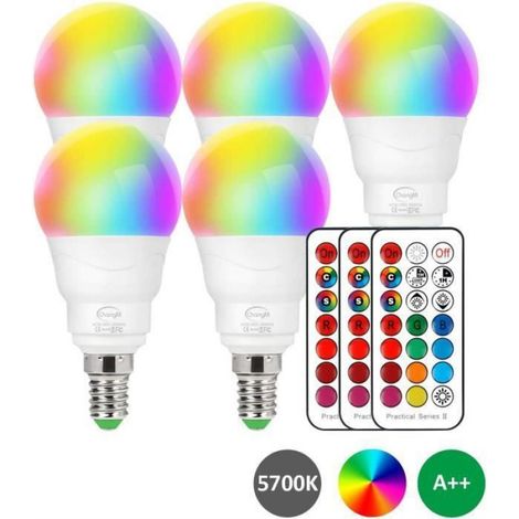 Ampoule LED dimmable E14 RGBW avec changement de couleur de 6 watts avec télécommande RGB et 5700 K Ensemble de 5 Blanc froid (1/3)