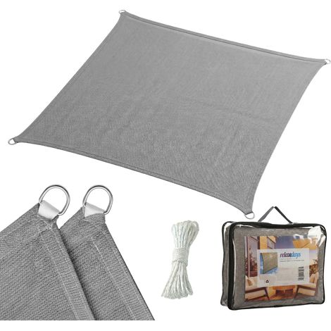 Relaxdays Sonnensegel, 2x2 m, HDPE, atmungsaktiv, Segel Garten & Balkon, Segeltuch Spannseile, quadratisch, dunkelgrau