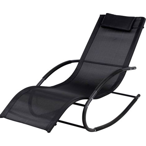 Sedia Basculante Da Giardino Ergonomica Con Poggiatesta Imbottito Poltrona Relax A Dondolo Traspirante Per Esterno Terrazzo Patio Balcone E Piscina Chaise Lounge Outdoor 160x 65x 90 Cm Nero (1/5)