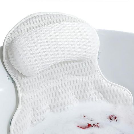Coussin Baignoire,Coussin de Baignoire Coussin Baignoire Adulte Oreiller de Bain 4D avec 6 ventouses puissantes soutient la tête Le Cou Le Dos pour Tous Types de Baignoire (1/5)