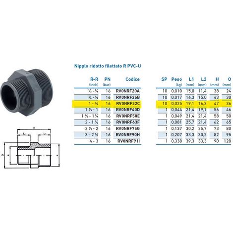 Nipplo ridotto filettato R PVC-U 1" x 3/4" INPFNR232C00 - -  IRRITEC - -