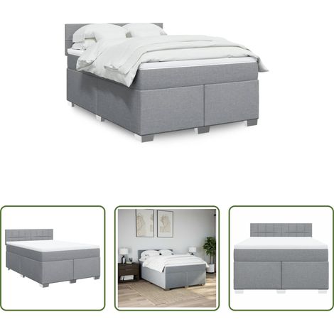 vidaXL Surmatelas -  Sommier à lattes de lit avec matelas Gris clair 140x190cm Tissu (1/5)