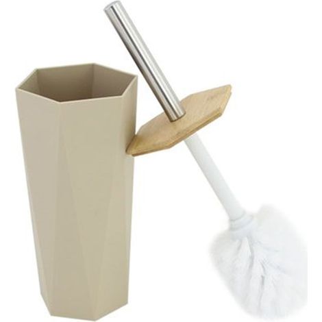 Cleafe - Porta Scopino Esagonale Geometrico Beige Legno Con Scopettino Spazzolone Wc Bagno 10844 - (1/3)