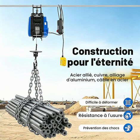 Palan Électrique Mobile Treuil électrique 220V 250kg 19m/min Télécommande sans Fil (100m) avec Pile Poignée de commande à câble 1500W 29m- hauteur de levage 30m-câble métallique limiteur (1/5)