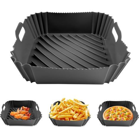 BRAVIX Moule Silicone Air Fryer, Réutilisable Accessoires pour Friteuse à Air, Carré Panier Friteuse en Silicone, Anti-Adhésive Doublures de Pot pour Airfryer, Micro-Ondes, Moule à Gâteau (1/5)