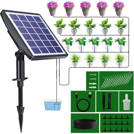 Kit d'arrosage solaire automatique avec minuterie pour balcon, terrasse, jardin (1/3)