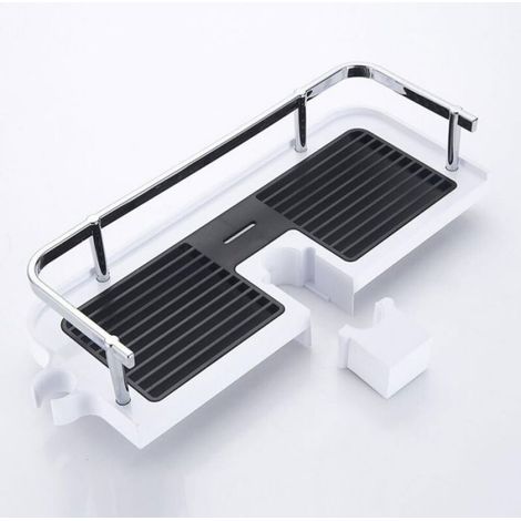Étagère de douche - - Panier de rangement - Fixation sans perçage sur tuyau - Métal anti-rouille - 270x116x50 mm (1/4)