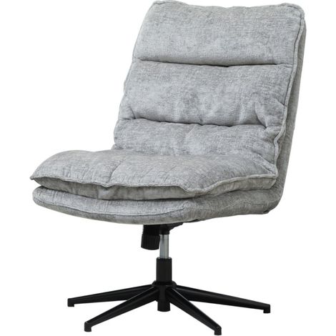 Chaise Bureau Pivotante Grise Rembourrée Réglable Hauteur Accoudoirs Pied Acier Tissu Doux (1/5)