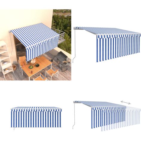 Auvent rétractable manuel avec store 3,5x2,5 m Bleu et blanc - Store extérieur - Auvent patio (1/5)