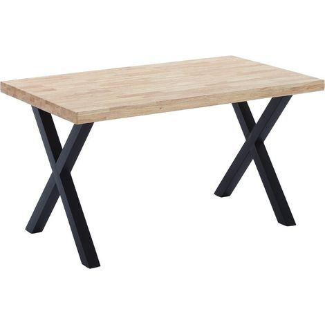 Home Heavenly® - Mesa comedor industrial DAREK, de madera maciza y patas metal tipo 'X' Color: Roble Nordish - Negro, Medidas: 140 x 80 cm (1/5)