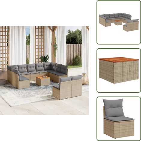 12-tlg. Garten-Sofagarnitur mit Kissen Beige Poly Rattan - Gartenmöbel - Outdoor Möbel - Rattan Gartenset - Lounge Set - Esstisch