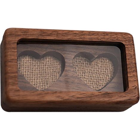 BEBUSINGOTO Caja rústica de madera con doble corazón para anillos, regalo de boda con ventana de compromiso, Sr. y Sra. (1/5)
