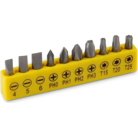 Set mit 10 kurzen PH4-Schraubendreherbits mit Bithalter, 8 x 2,5 x 1, geeignet für Bohrmaschinen und Verlängerungen.