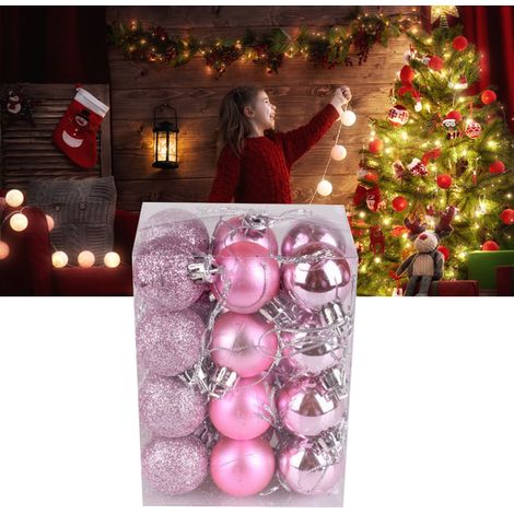 72 boules de Noël roses à suspendre, idéales pour décorer Noël, les mariages, les fiançailles, les anniversaires et les fêtes. (1/5)