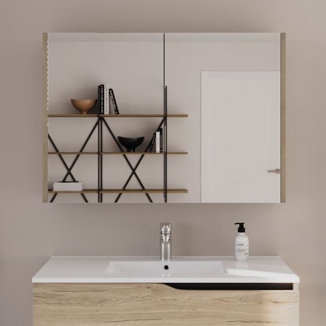Armoire de toilette miroir 100x70cm - madera miel (chêne clair) - MIRANO (1/5)