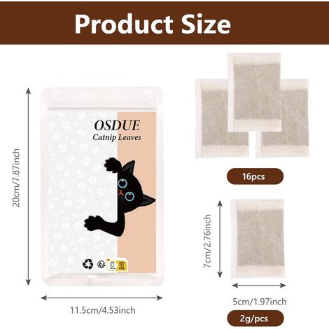 Herbe à chat naturelle en sachets pour le bien-être et la relaxation des chats - 16 pièces