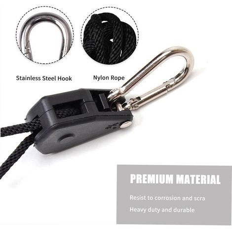 Acessoire de Suspension Ratchet 1/8 Inch Ensemble 2 avec Carabiner en Acier Inoxydable pour Lampes de Culture Nylon Capacité 150 lb (1/4)