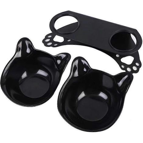 Gamelles doubles pour chien et chat avec support surélevé, distributeur d'eau et de nourriture pour animaux, plateforme inclinée de 15 cm, antidérapant, pour chiots et chatons. (1/4)