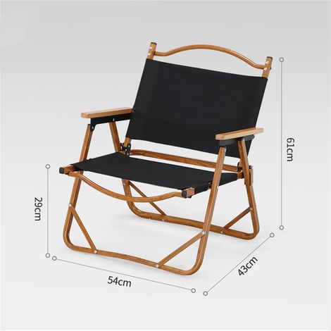 Chaise pliante portable en aluminium imitation bois et tissu pour pêche et camping, noire, petite