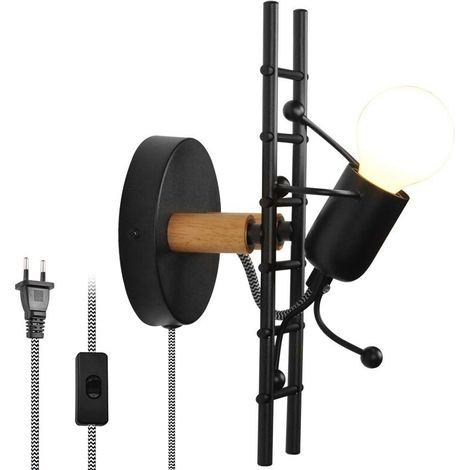 Applique murale enfant en bois et aluminium laqué – Interrupteur intégré – Compatible ampoule E27 – Longueur câble 130 cm (1/5)