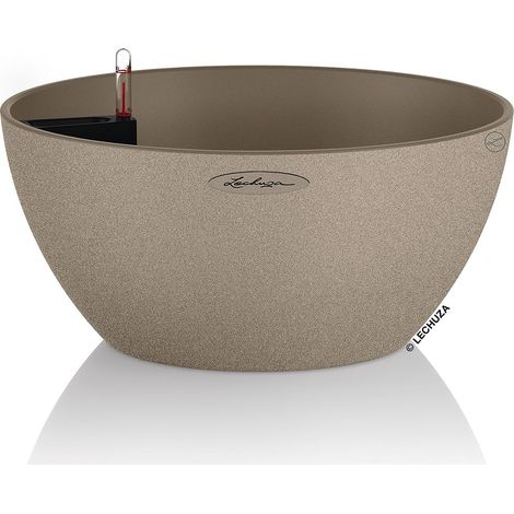 Pot de Fleurs d’Extérieur et d'Intérieur – Stone Cubeto – Réserve d'Eau Intégrée – Coloris Beige Sable – Ø 40 x 18 cm (1/5)